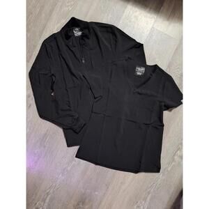 2pcs Cherokee Scrub Jacket With Zip Front & Tuckable V-Neck Top, Black, Size XS